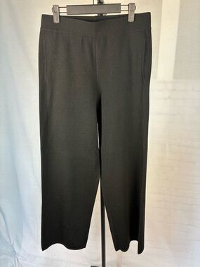 Seventy Venezia Wool Sweater Knit Wide Leg Pants in Black 44